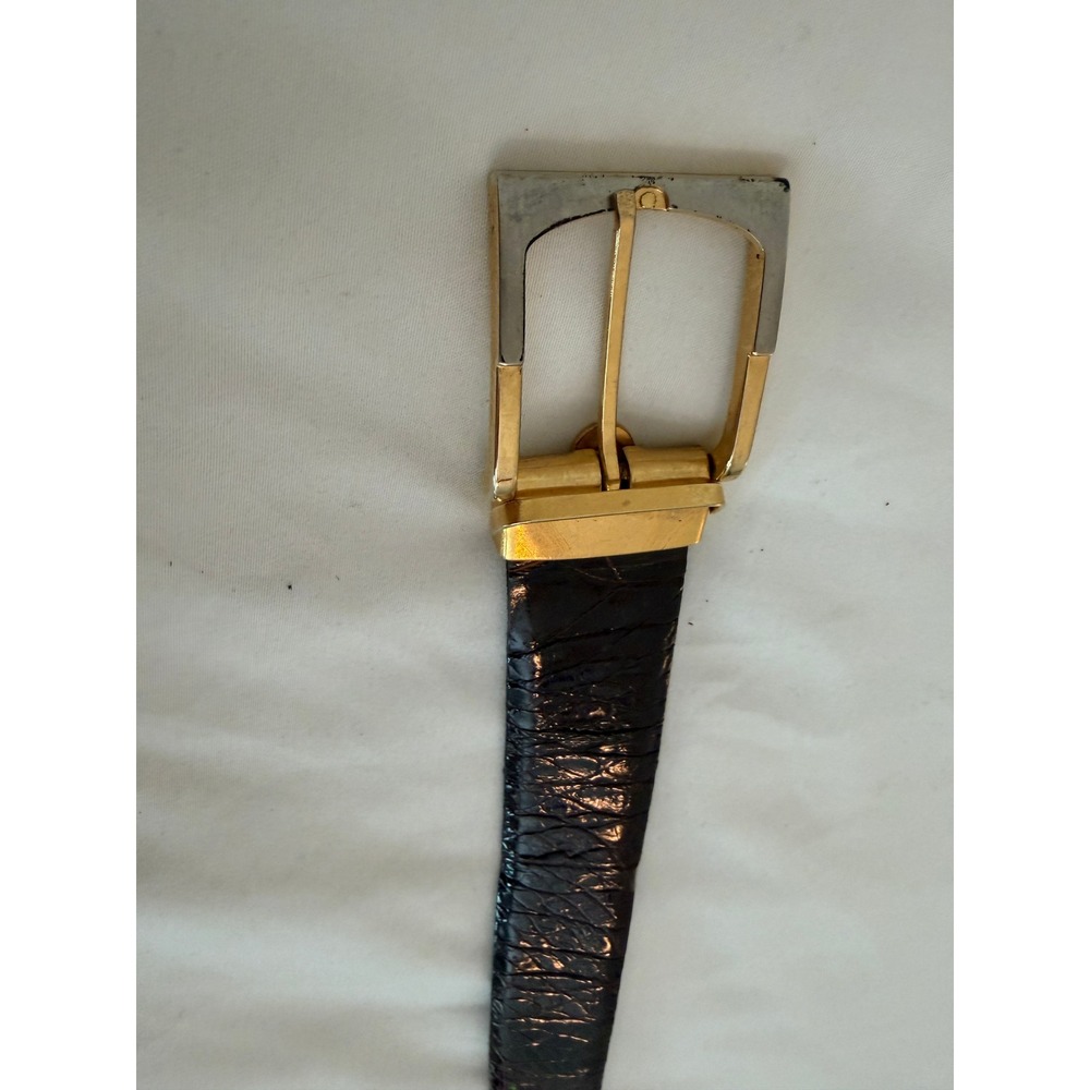 Vintage Brown Crocodile Embossed Leather Belt Two Tone Buckle Mens 38 - Picture 3 of 7